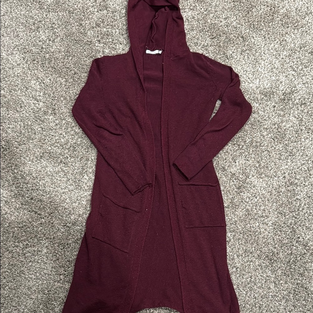 Women's Burgundy Hooded Cardigan